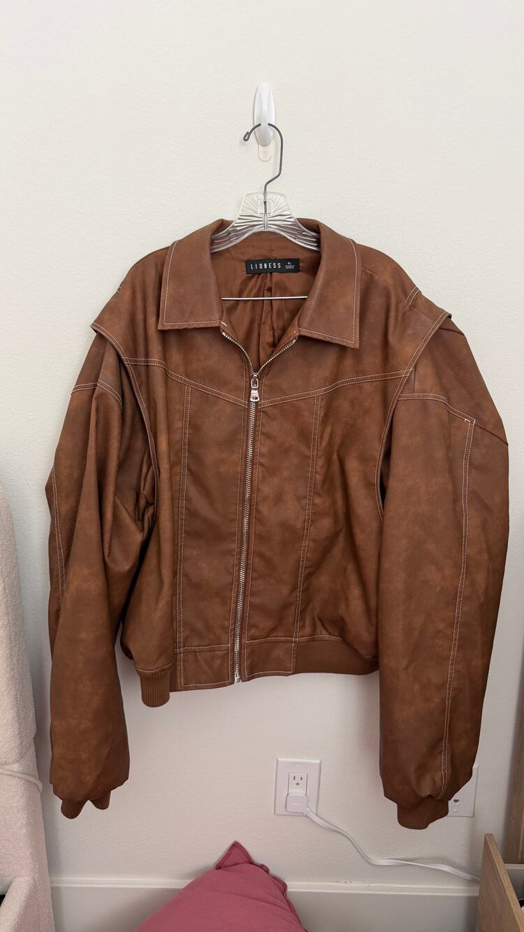 Lioness Brown Contrast-Stitch Bomber Jacket Size XL